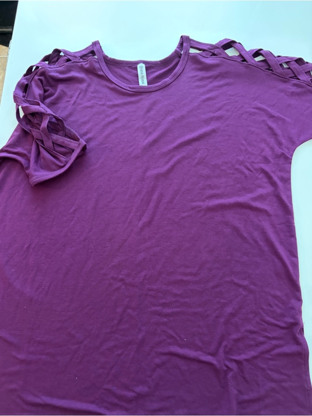 Zenana Premium Women's Purple Lattice Cold-Shoulder Top Size Medium